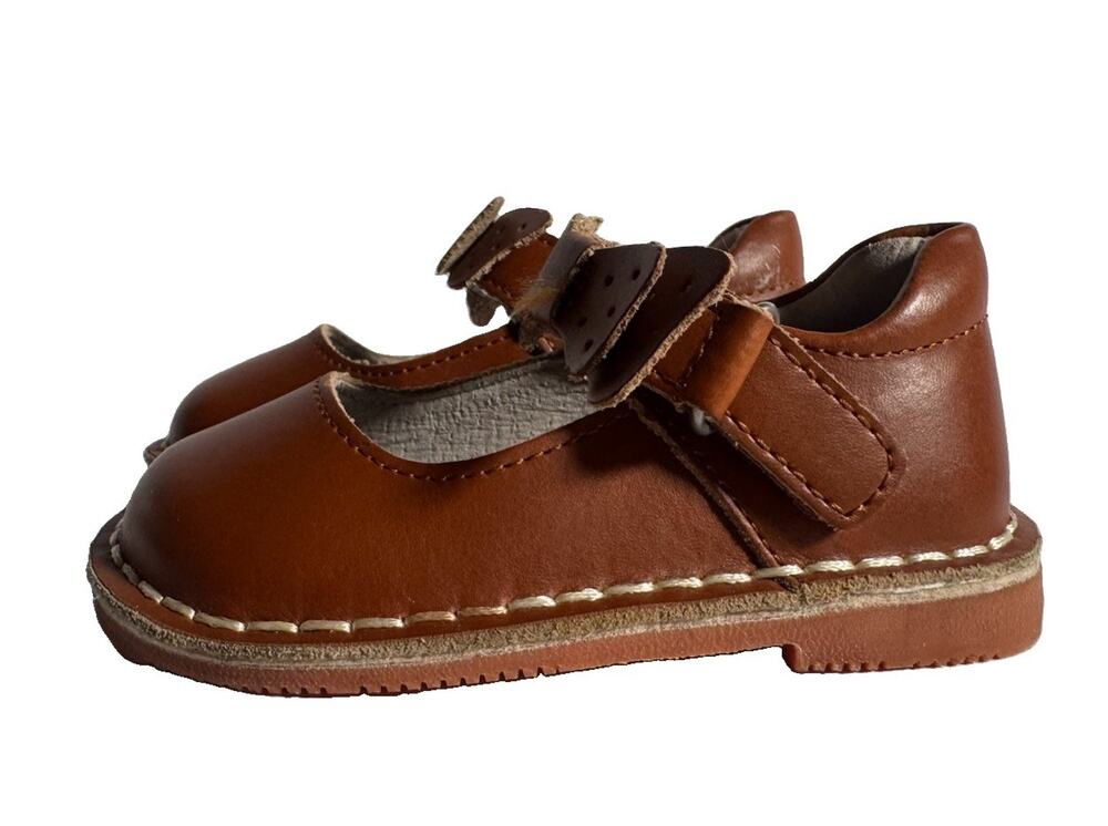 L’Amour Toddler Girls Brown Leather Mary Jane Shoes Bow Strap Size 5